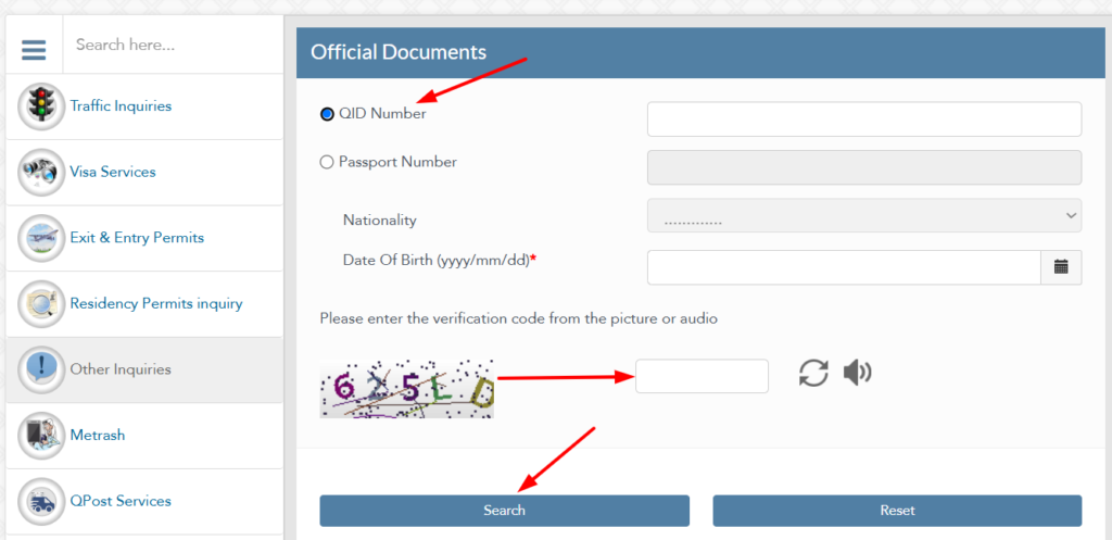 Enter QID Number